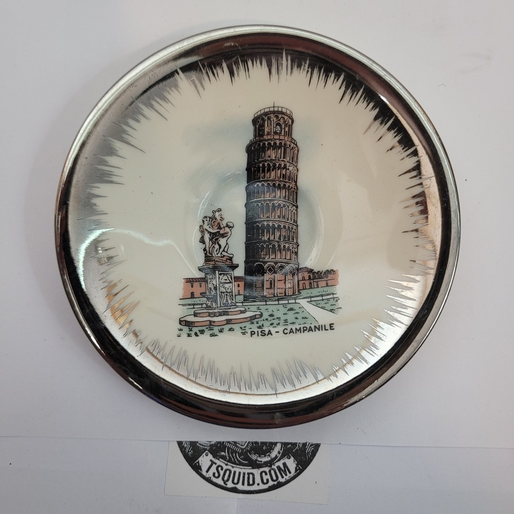 H&C Selb Bavaria Heinrich Souvenir Saucer Pisa Campanile Silver Trim‎ 1561a